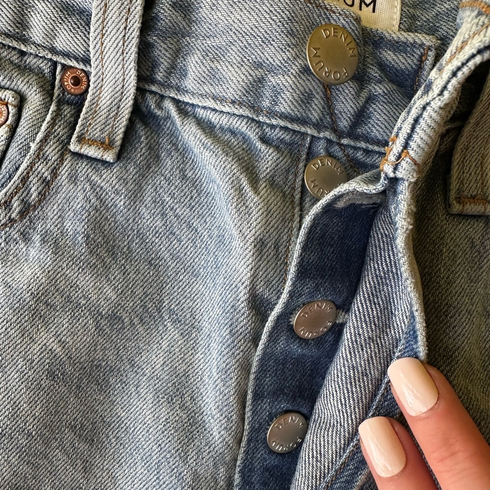 Denim Forum Light Blue High-Waist Cutoff Jean Shorts - Picture 5 of 7